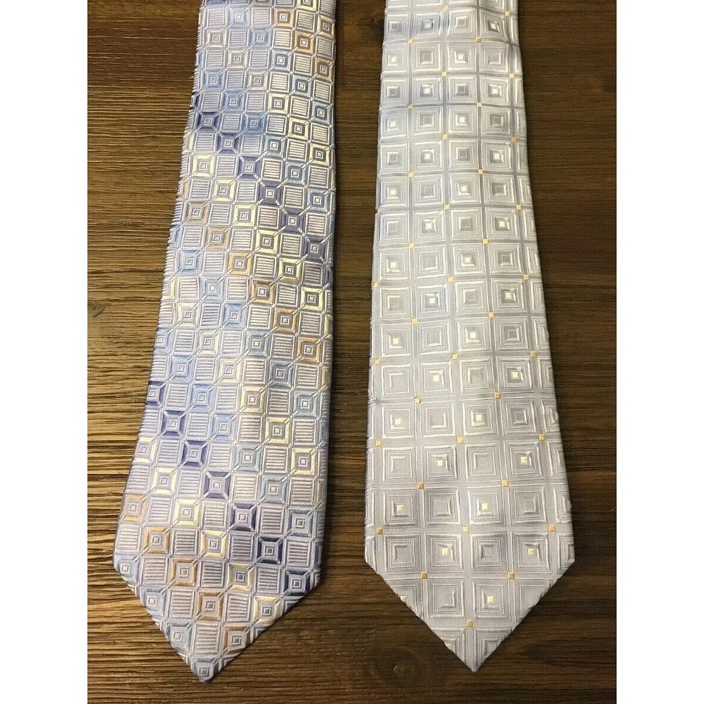 Michael Kors Pale Blue Geomtric Print Silk Ties Two Neck Ties Never Worn